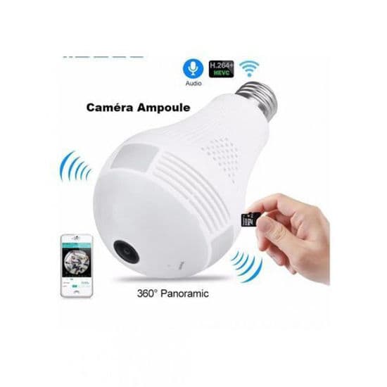Caméra Ampoule WiFi HD panoramique 360° avec détection de Mouvement - Blanc