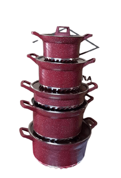 Lot de 05 Marmites - Céramique et Inox - Rouge