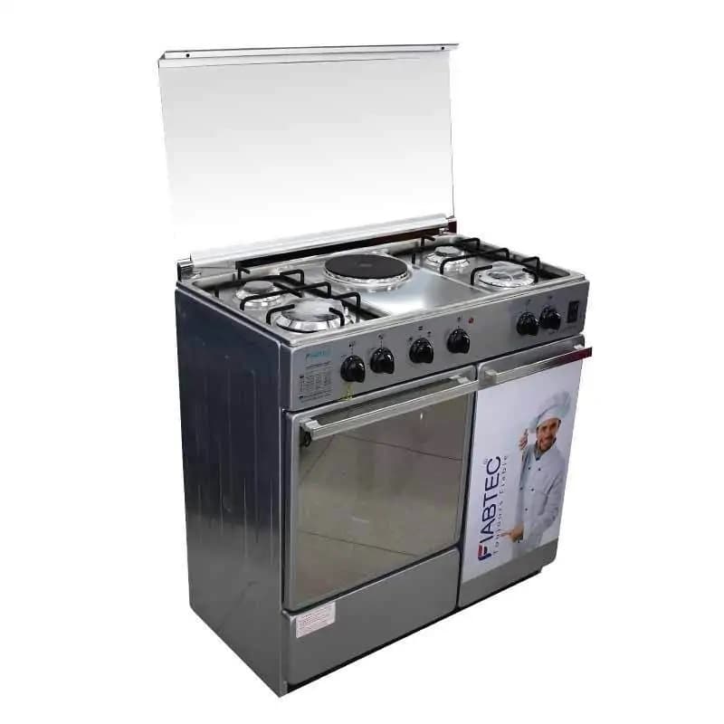 Cuisinière FIABTEC – 4 foyers 60 × 90 Avec 1 – zone de cuisson électrique avec porte gaz – Gris – 06 mois garantie