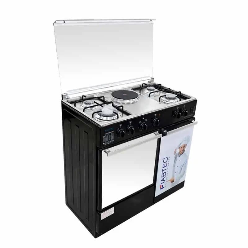 Cuisinière FIABTEC - 4 foyers 60 × 90 + 1 Zone de cuisson électrique - Avec porte gaz -Noir