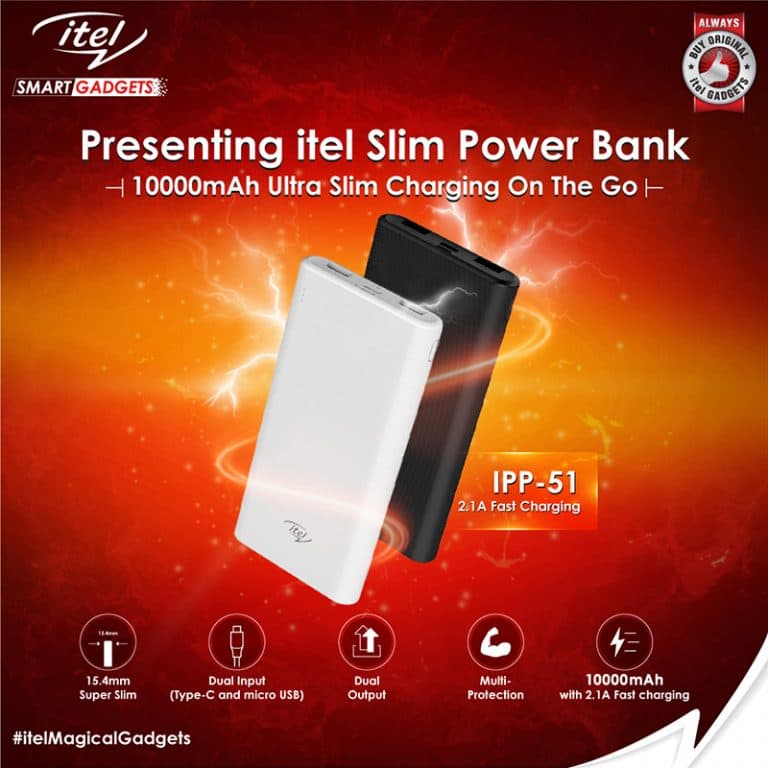 Powerbank Itel 10000 MAh ultra slim garantie 2 ans