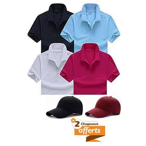 Polo – 4 Pièces + 2 Casquettes Offertes – Multicolore