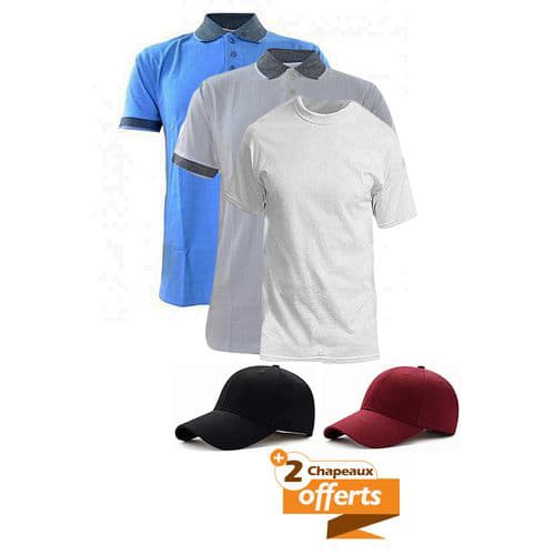 Polo 2 Pièces + 1T- Shirt+2 Casquettes Offertes – Multicolore