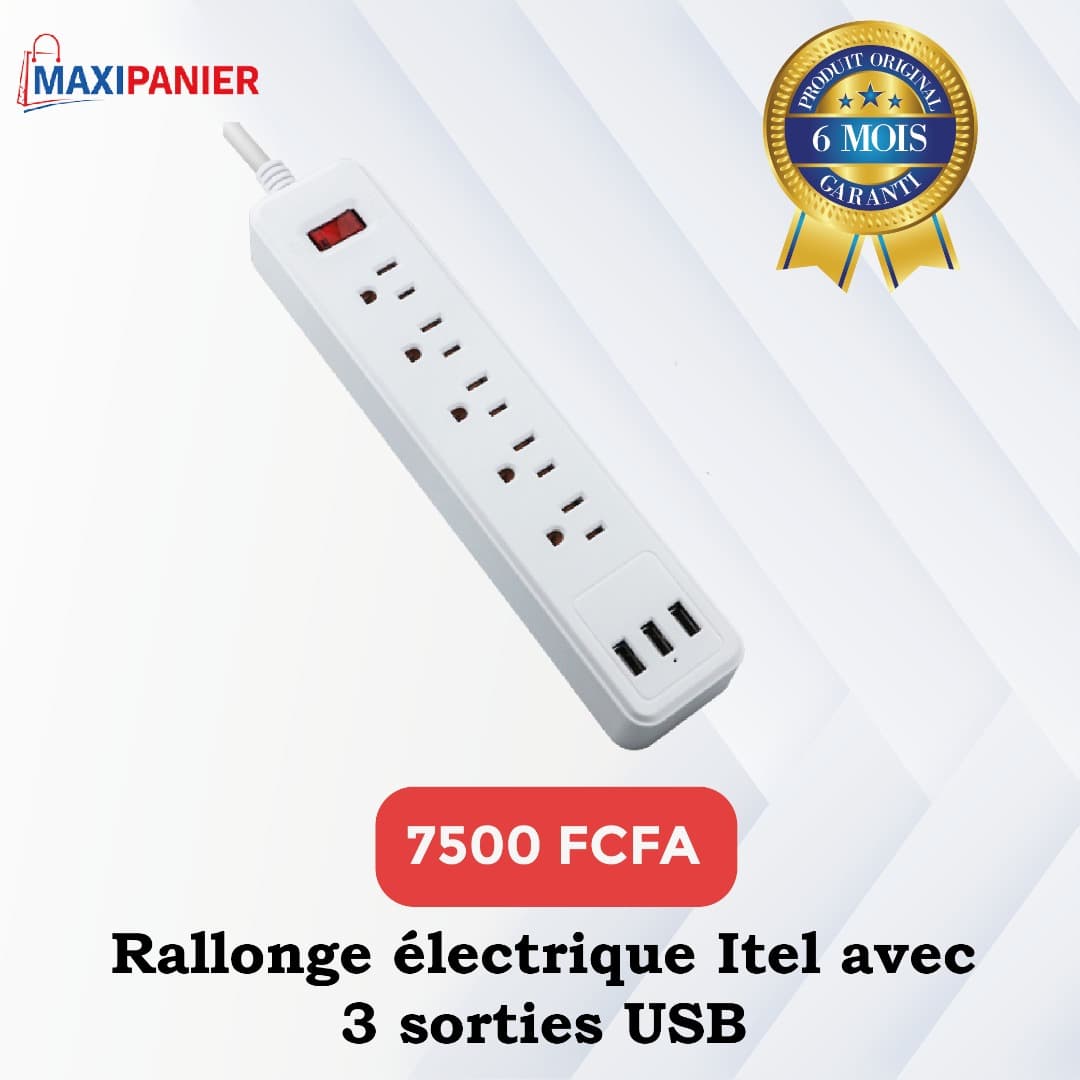 Rallonge Multiprise Filaire itel+ Interrupteur - 4 Prises - 3 Ports USB - Blanc