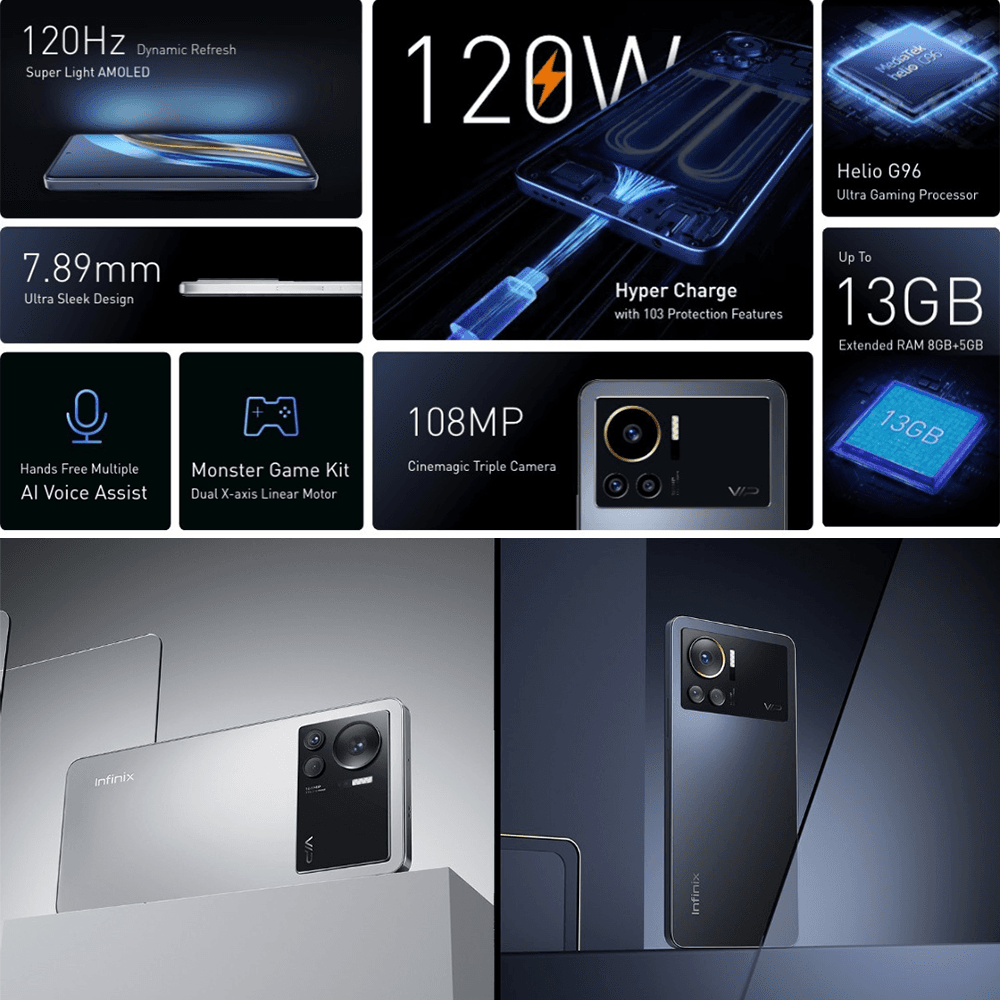 Infinix Note 12 VIP 256Go/8Go 108MP 6.7" Android™ 12 Super AMOLED 4500mAh 120W Hyper Charge Cayenne Grey Garantie 12 mois
