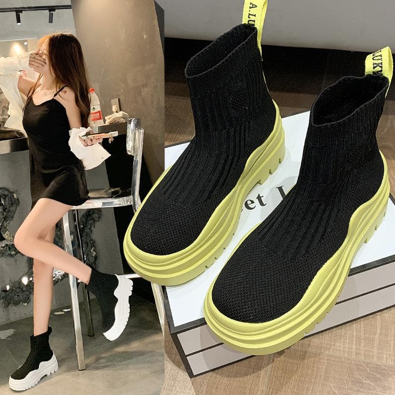 Chaussettes Chaussures Femmes 2023 Nouveau Élastique Haut Mid-tube Short Boots, CashBack, Zapatos de calcetines