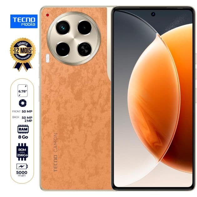 Tecno Camon 30 - 256 Go - 8Go RAM - 6.78" - Dual Nano Sim - 50MP + 2MP/50MP - 5000mAh - 13 mois