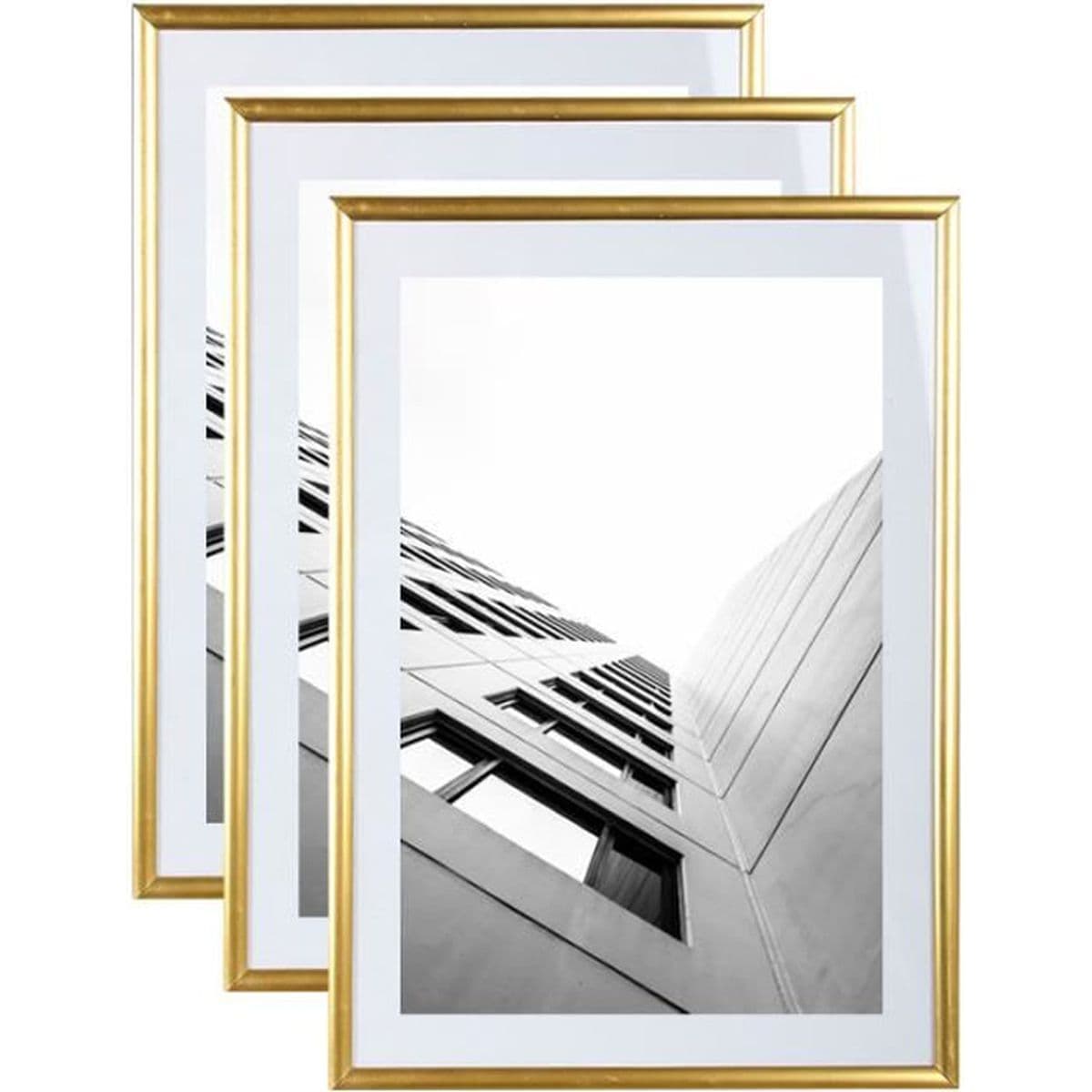 Lot de 3 Cadres Photo Galeria A4 (Or) Vitre en Plexi