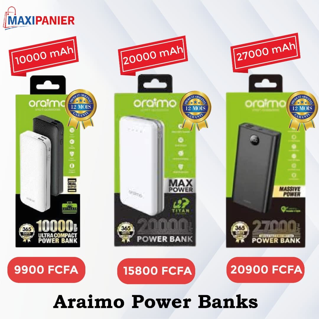 Power Bank Oraimo 10000 Mah slim noir 1 an garantie